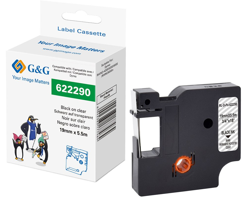 G&G Schriftband Polyester Bandfarbe: Transparent Schriftfarbe: Schwarz 19 mm 5.5 m (RL-D-Po-622290-BK/CL-19MM*5.5M) Image