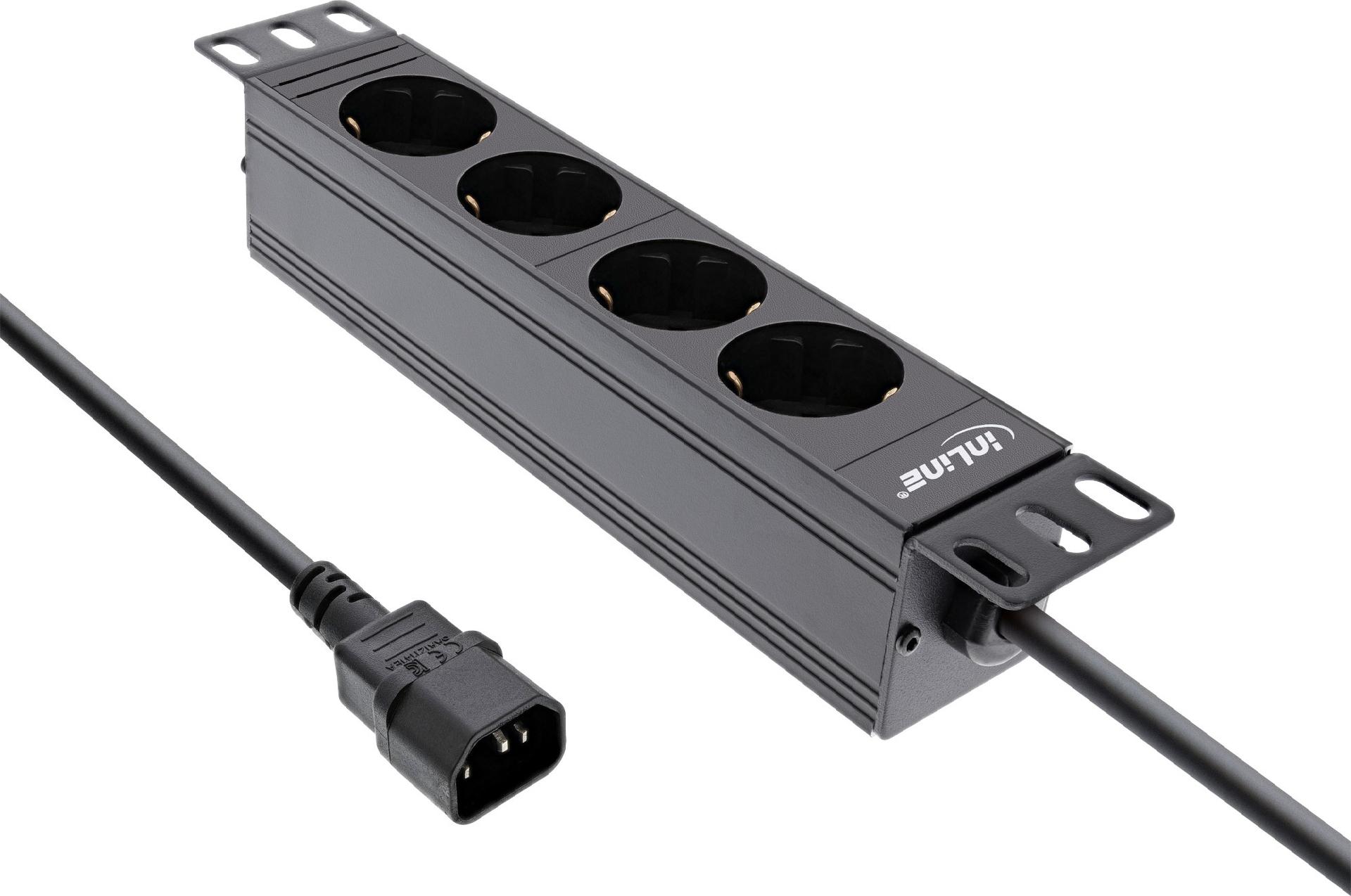 InLine 10" Steckdosenleiste 4-fach Schutzkontakt C14 1U Schwarz