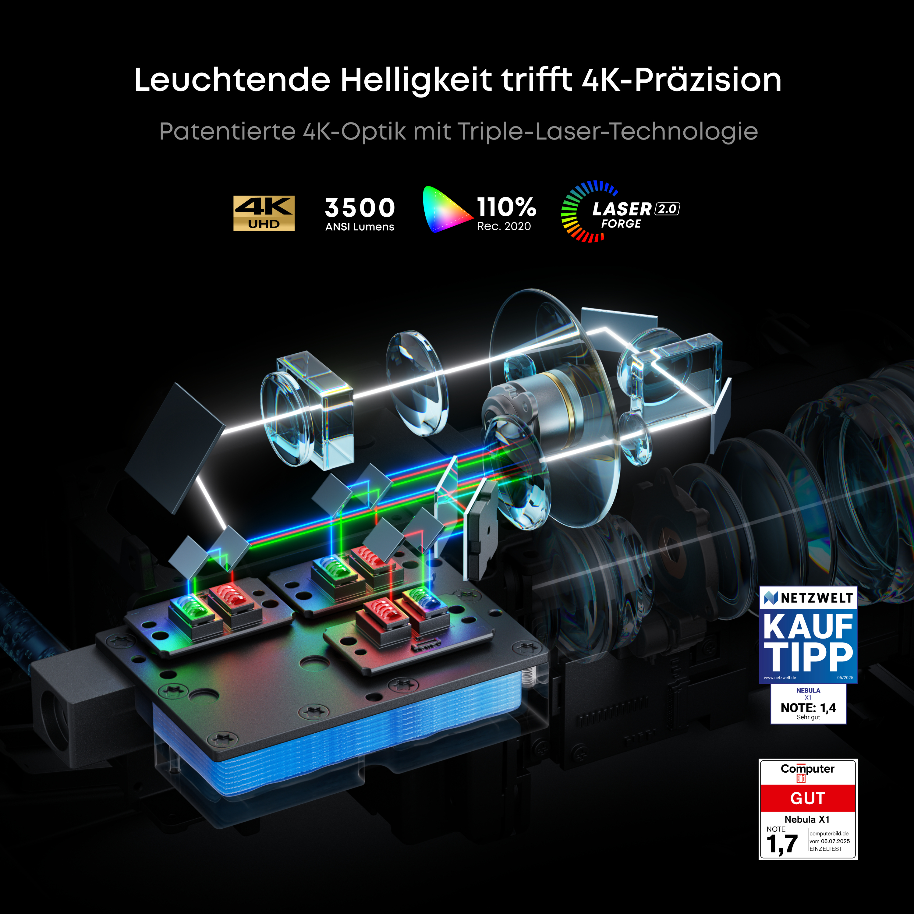 Anker Innovations Nebula X1 DLP-Projektor Laser 3D 3500 ANSI-Lumen 4K UHD Schwarz, Grau