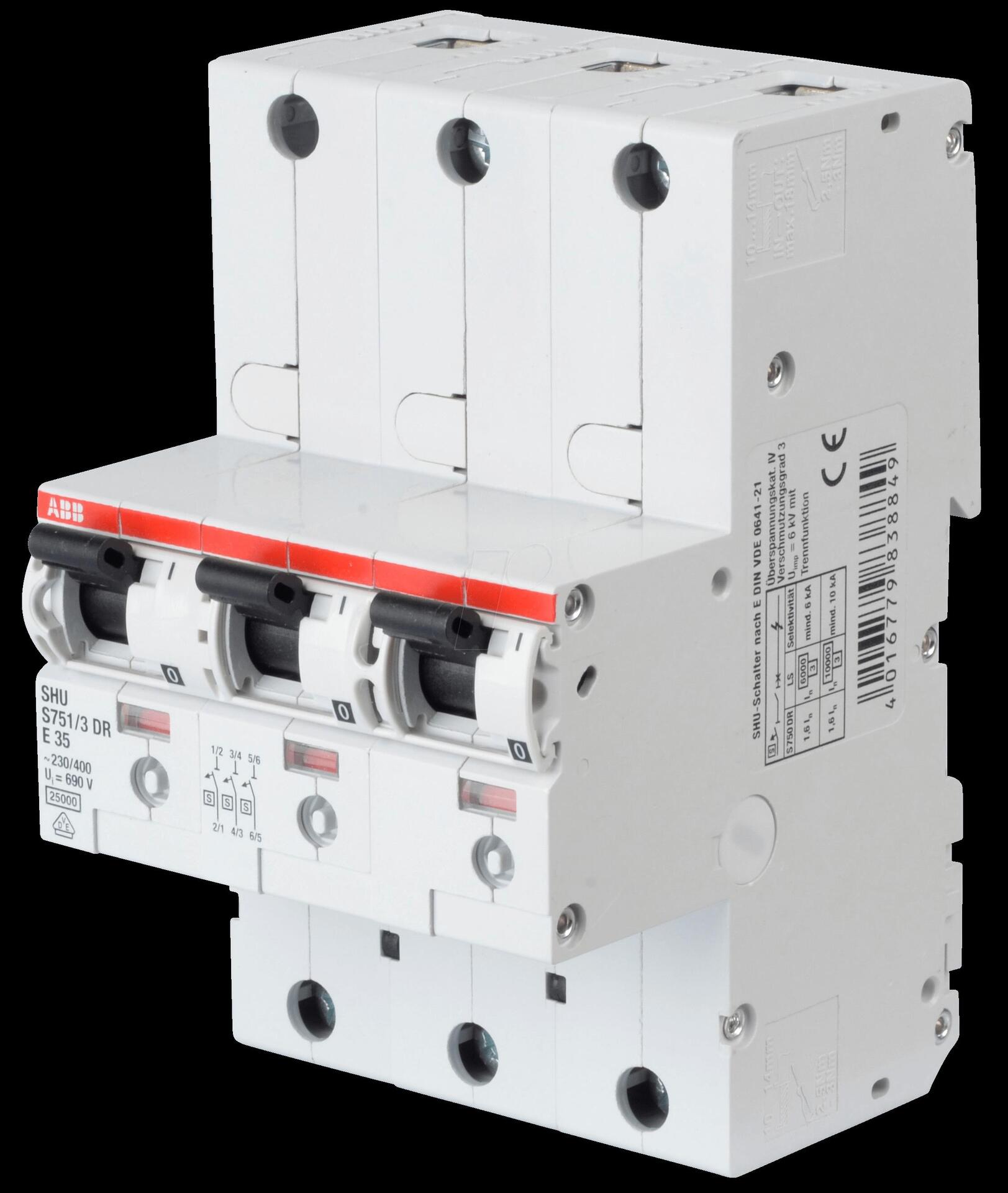 ABB S751/3DR-E35 - Hauptsicherungsautomat, selektiv, 35 A, 3 x 1 (S751/3DR-E35)