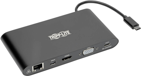 Tripp Lite USB 3.1 Gen 1 USB C Docking Station w/ USB-A, HDMI, VGA, mDP, Gigabit Ethernet, Mem Card, 3.5 mm & USB-C Charge 4K @ 30Hz, USB-C, USB Type C, USB Type-C (U442-DOCK1-B)