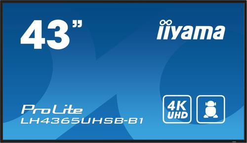 iiyama LH4365UHSB-B1 Signage-Display Kiosk-Design 108 cm (42.5") LED WLAN 800 cd/m² 4K Ultra HD Schwarz Eingebauter Prozessor Android 11 24/7 [Energieklasse E] (LH4365UHSB-B1)