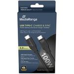 MediaRange USB Type-C® Lade- und Datenkabel mit E-Mark-Chip, USB 3.2 Gen 1x2, 10Gbit/s, unterstützt USB-C Power Delivery 3.0, Quick Charge 3.0 und PPS, 100W max., 3.0m, Schwarz (MRCS218)