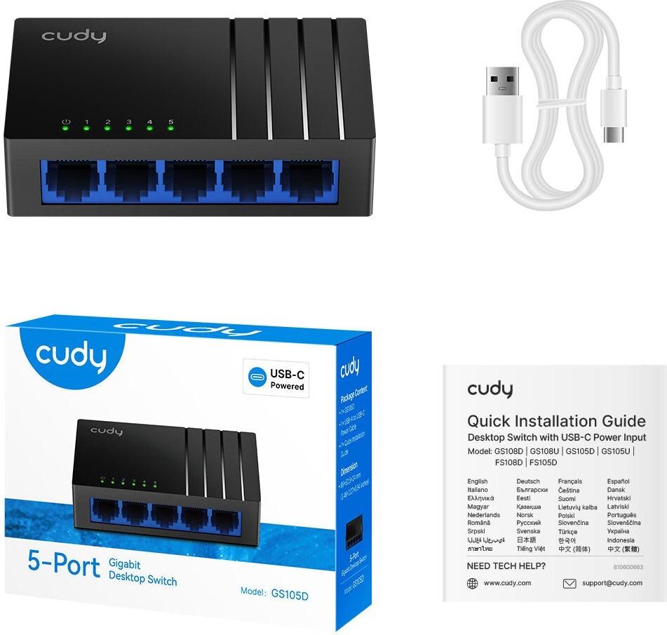 Cudy GS105D Gigabit Ethernet Switch 5 Ports Schwarz