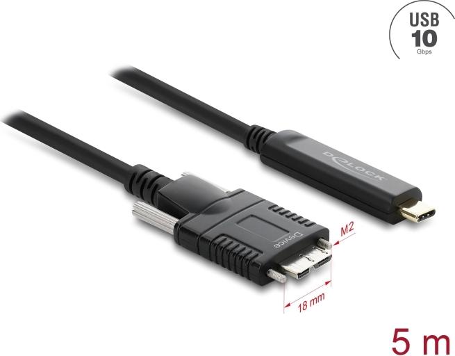 Delock Aktives Optisches Kabel USB 10 Gbps USB Type-C™ Stecker zu Typ Micro-B Stecker mit Schrauben 5 m (83623)