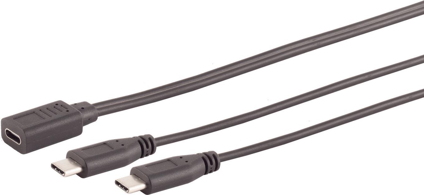 S/CONN maximum connectivity Adapter, USB C Buchse auf 2x USB C Stecker, Y-Kabel, 2.0, schwarz, 0,3m (13-20020)