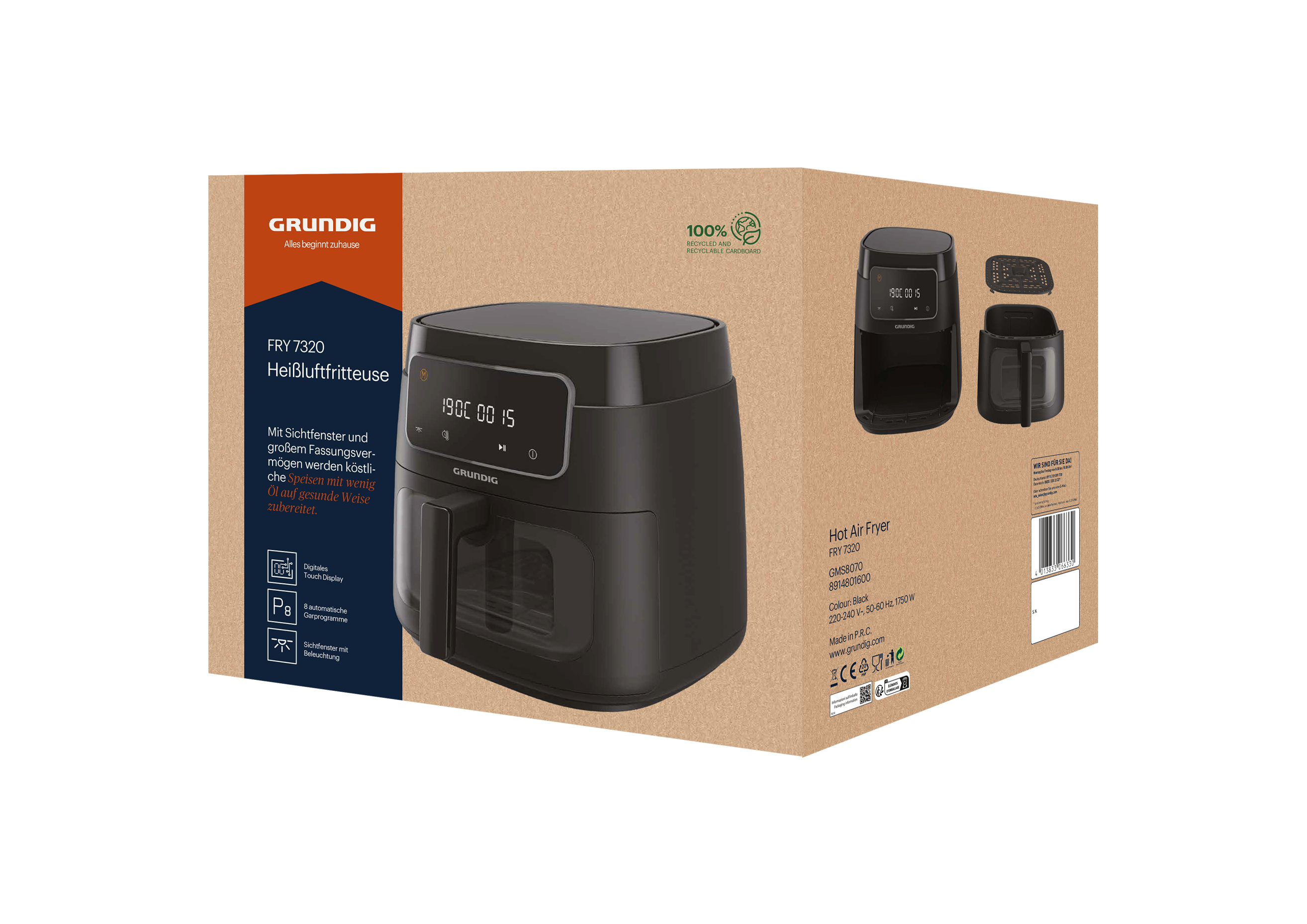 Grundig FRY 7320 Heißluft-Fritteuse 7,6 l Schwarz