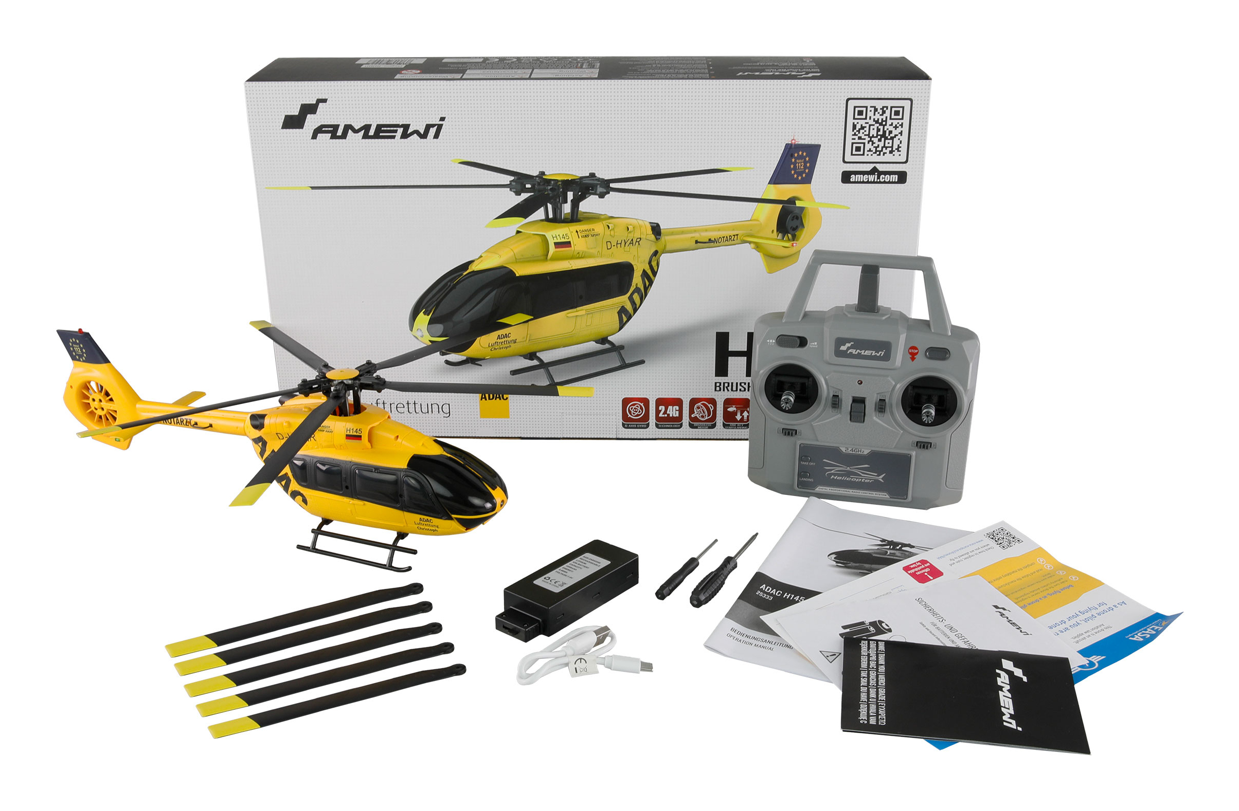 Amewi H145 Heli ADAC 6-Kanal RTF 6G 1200 mAh LiPo, Gelb