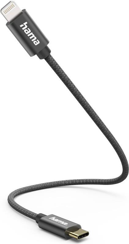 Hama Ladekabel, USB-C - Lightning, 0,2 m, Nylon, Schwarz (00201601)