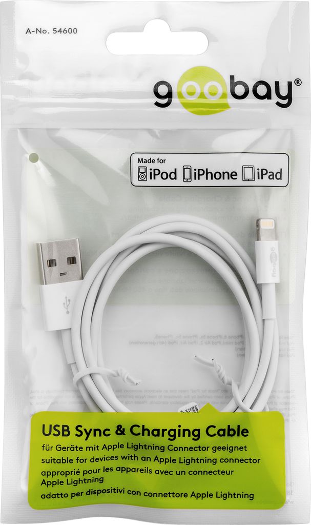 Wentronic Goobay USB Lade- und Synchronisationskabel, Weiß, 1 m - MFi Lade- und Synchronisationskabel für Apple iPhone/iPad (Weiß) (54600)