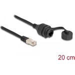 Delock Kabel RJ50 Stecker zu RJ50 Buchse zum Einbau mit Verschlusskappe IP67 staub- und wasserdicht 20 cm (87893)
