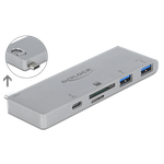 DeLock 3 Port Hub and 2 Slot Card Reader for MacBook with PD 3.0 and retractable USB Type-C Connection (64078)