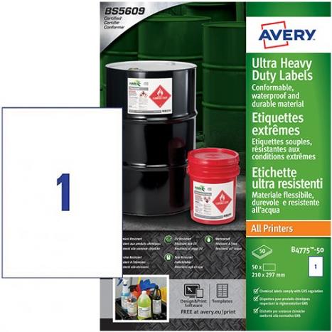 Avery-Zweckform B4775-50 210 x 297 mm Polyethylenfolie Weiß 50 St. Permanent Universal-Etiketten Laser 50 Blatt DIN A4 (B4775-50)