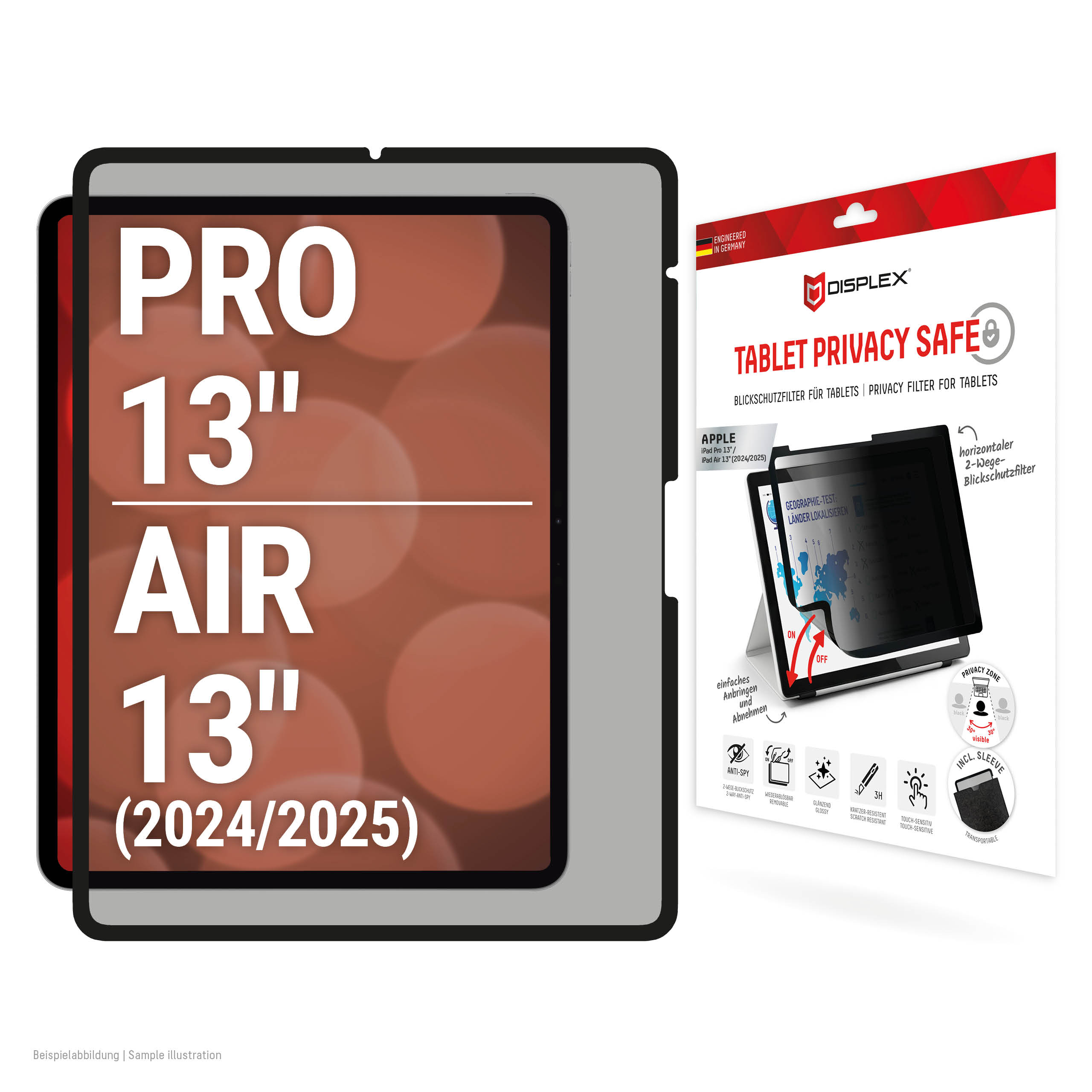 Displex Tablet Privacy Safe Blickschutzfilter für iPad Pro 13"/Air 13" (2024) Schwarz