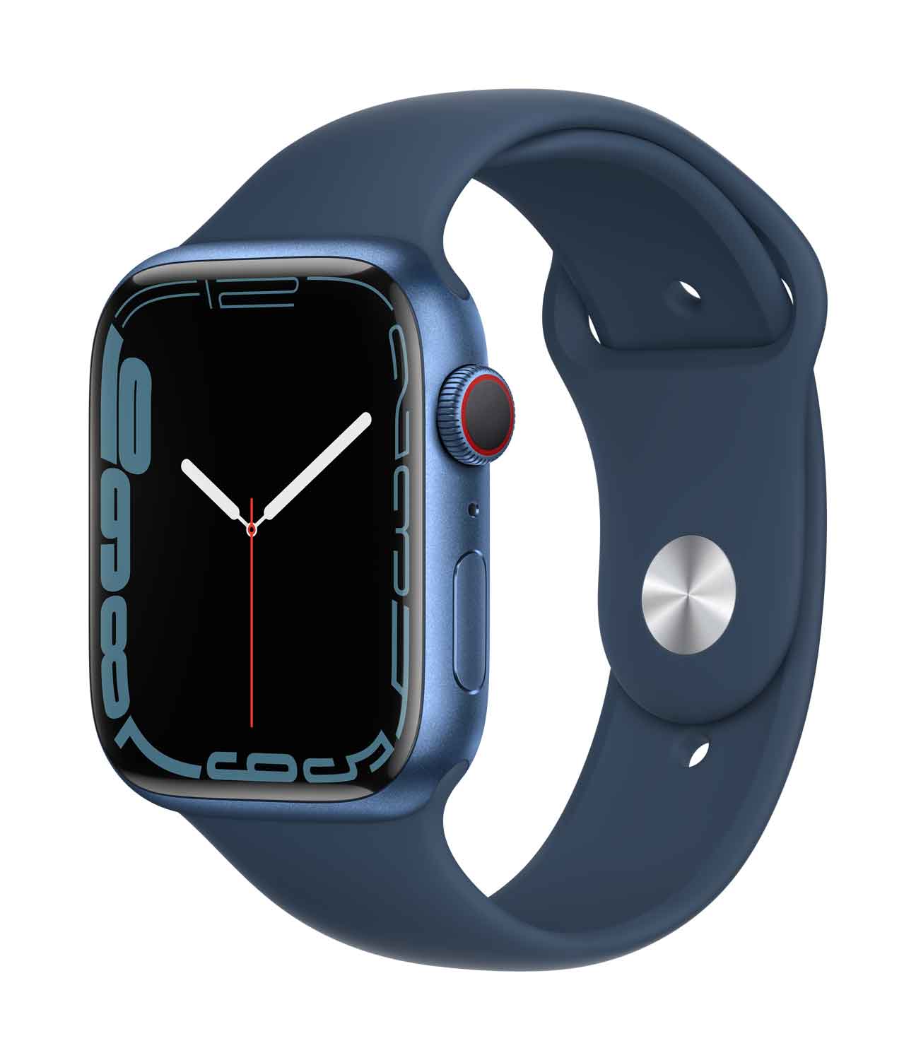 Apple Watch S7 Aluminium 45mm Cellular Blau Sportarmband abyssblau 45mm Aluminiumgehäuse Blau, Sportarmband abyssblau. Armband für 130-200 mm Umfang. (MKJT3FD/A)