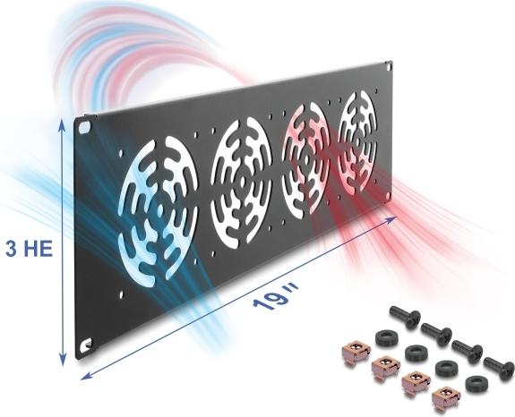Delock 19? 3 HE Rackblende für 4 Lüfter 92 x 92 mm dunkelgrau (67417)