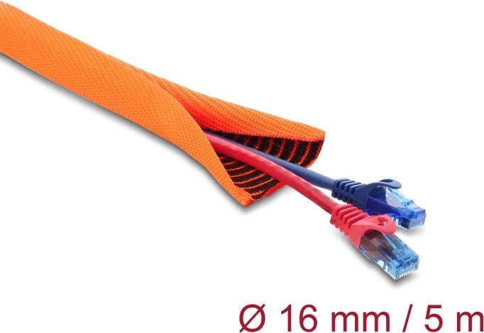 Delock Kabelschutzschlauch mit schwarzer Verschleißanzeige selbstschließend doppellagig 5 m x 16 mm orange (19027)