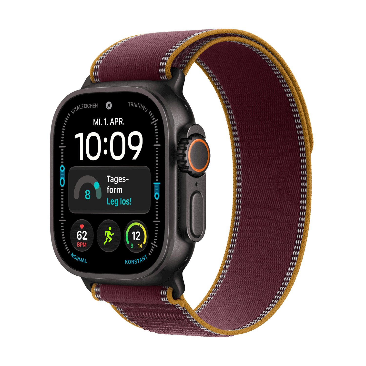 Apple Watch Ultra 4 GPS + Cellular 49mm Titangehäuse Schwarz mit Trail Loop Burgunder - S/M