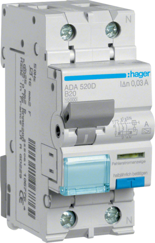 Hager FI/LS-Schalter 1P+N 10kA B-20A 30mA ADA520D (ADA520D)