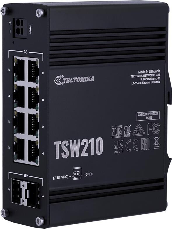 Teltonika TSW210 Industrie Unmanaged Switch 8-Port Gigabit 2-Port SFP Silber