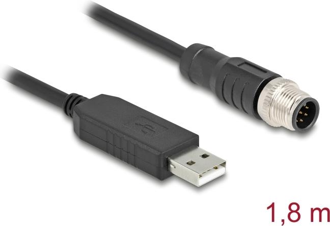 Delock M12 Serielles Anschlusskabel mit FTDI Chipsatz USB 2.0 Typ-A Stecker zu RS-232 (64257)