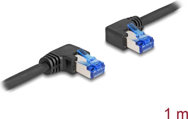 Delock RJ45 Netzwerkkabel Cat.6A S/FTP rechts links gewinkelt 1 m schwarz (80464)