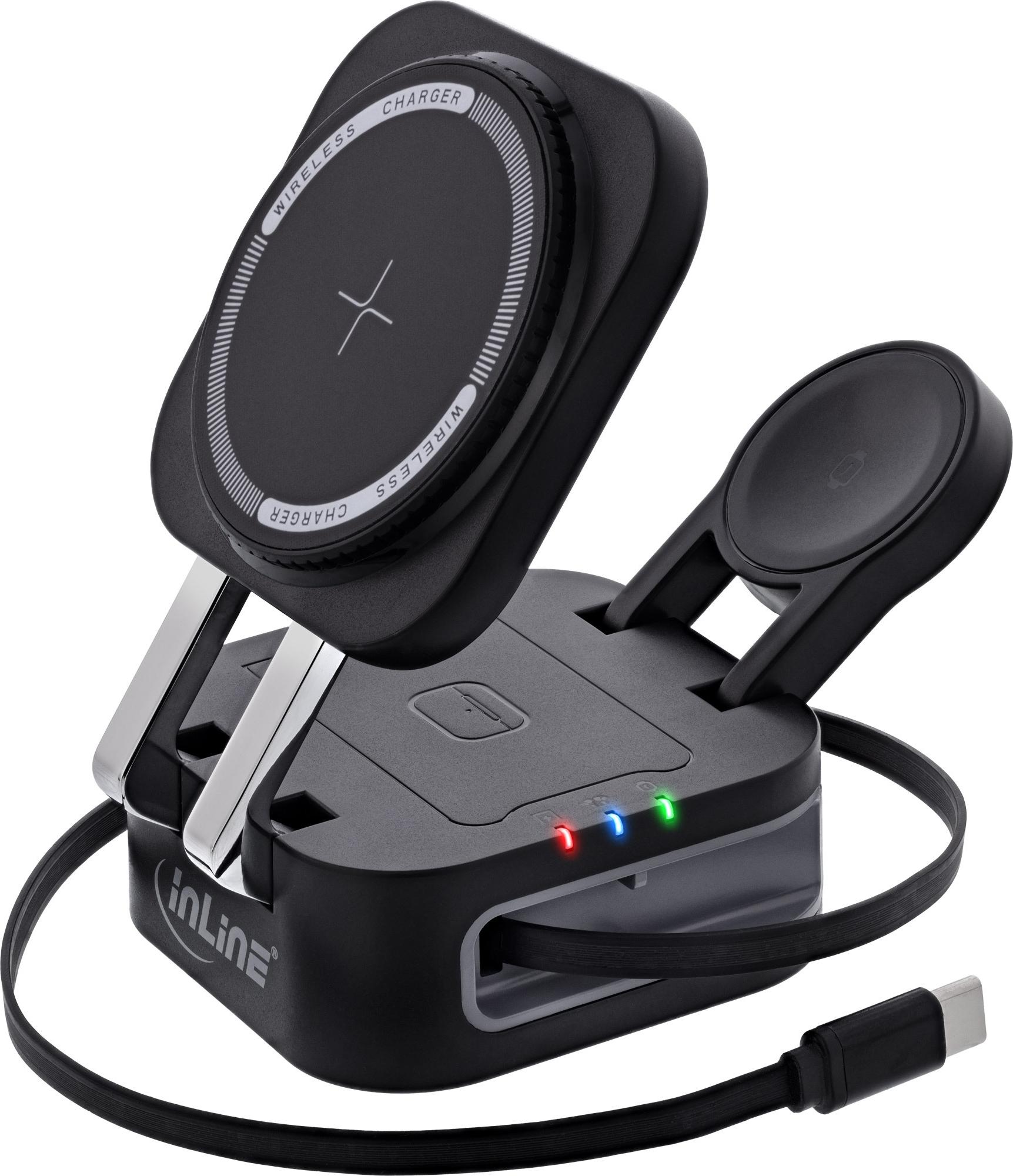 InLine 3in1 Wireless Charger 15W Qi MagSafe kompatibel 0.8m Kabel (33392T)