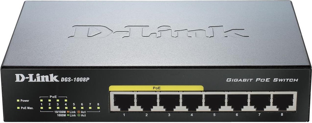 D-Link DGS 1008P Unmanaged Switch 8 Ports 4x PoE Gigabit Ethernet Schwarz