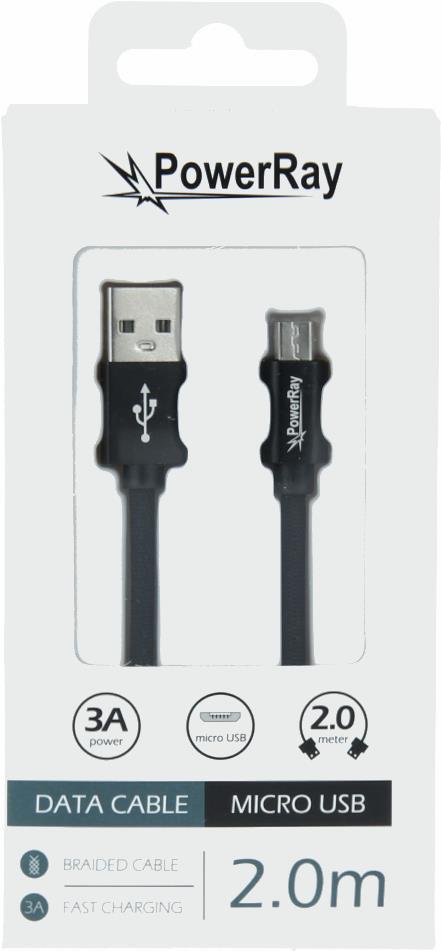 PowerRay Data Cable PR-DCUM200TBK, USB / MICRO USB, 2.0 m, Textile black, Blister (PR-DCUM200TBK)