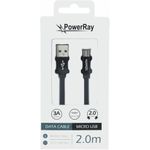 PowerRay Data Cable PR-DCUM200TBK, USB / MICRO USB, 2.0 m, Textile black, Blister (PR-DCUM200TBK)