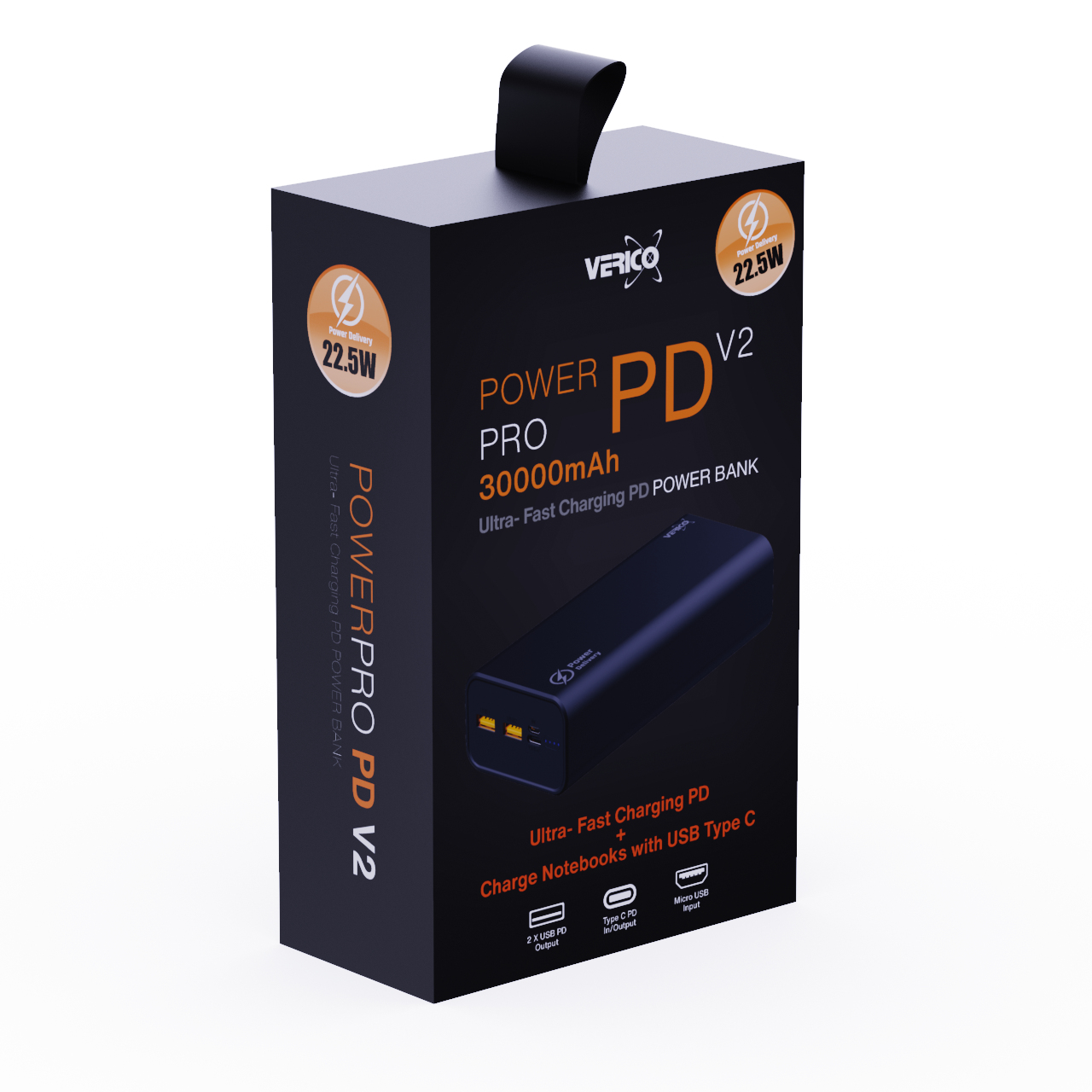 Verico Power Pro PD Powerbank 30000 mAh USB Typ-A USB Typ-C Schwarz