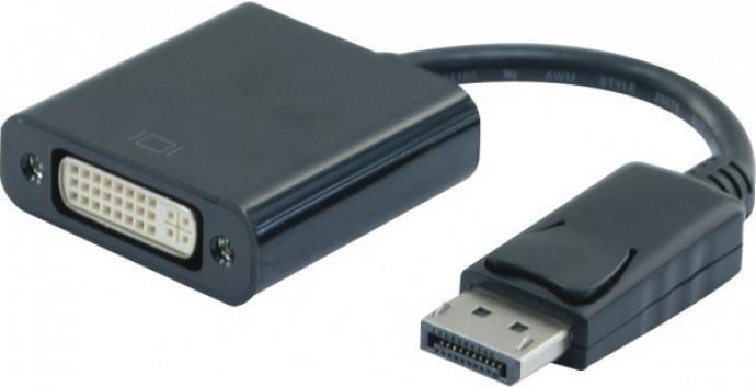 DisplayPort / DVI Adapterkabel, 20pol DisplayPort St. / 24+1pol DVI-D Bu., 0,1 m Adapterkabel zum Anschluss von Monitoren mit DVI-Anschluss an Computer mit Displayport-Ausgang (127436)