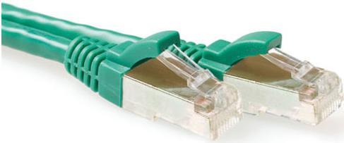 ACT Green 1.5 meter SFTP CAT6A patch cable snagless with RJ45 connectors. Cat6a s/ftp snagless gn 1.50m (FB6751)