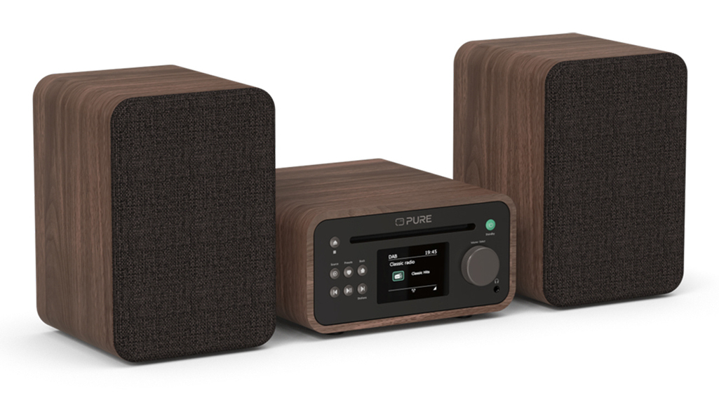 Pure Acoustics Classic Stereo Mini Minisystem 40 W DAB+/FM Bluetooth CD USB Braun, Walnuss