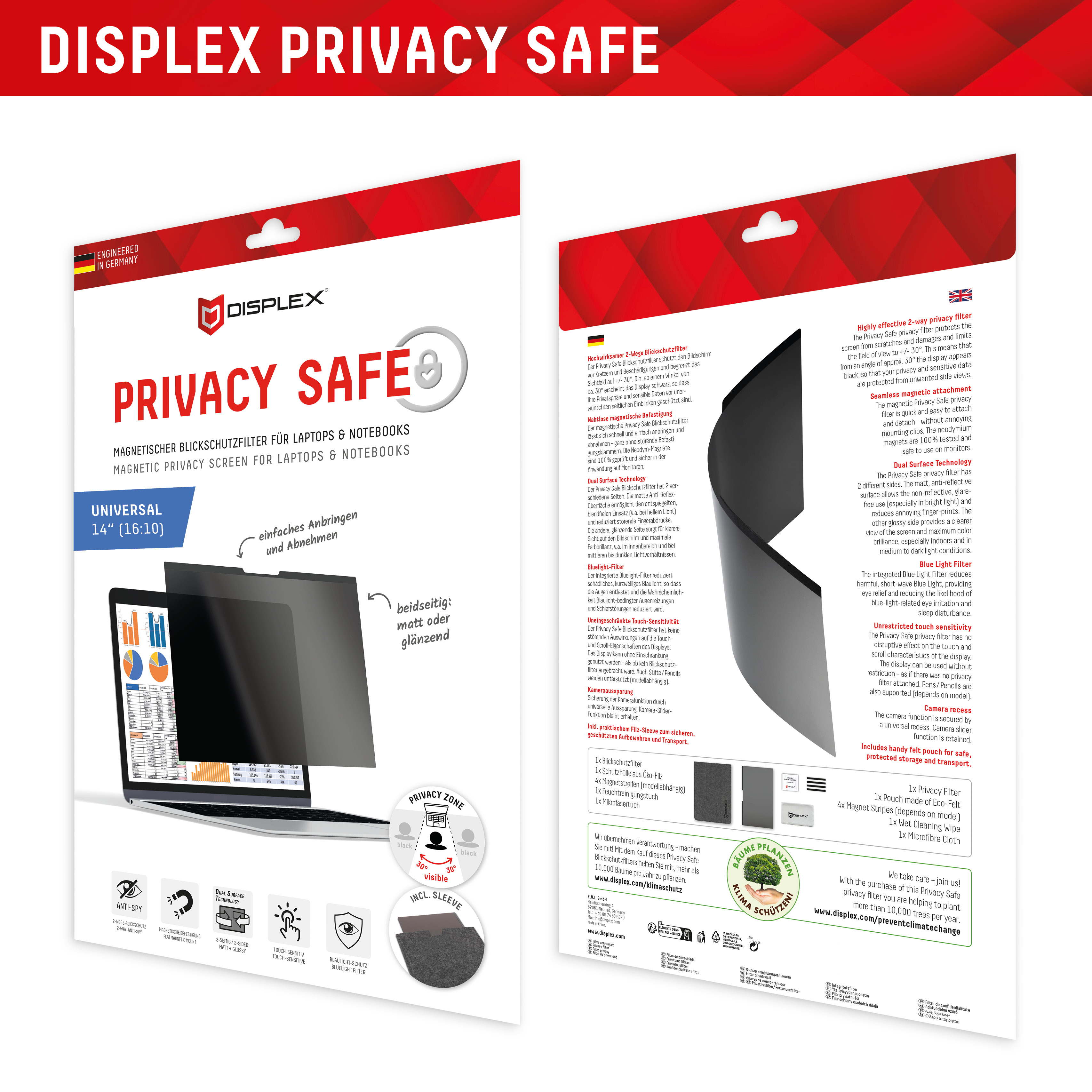 E.V.I. DISPLEX Privacy Safe Universal Mag 14" 16:10 Blickschutzfilter