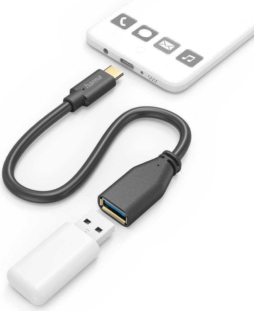 Hama USB-Adapterkabel, OTG, USB-C-Stecker - USB-A-Buchse, 15 cm, Schwarz (00201605)