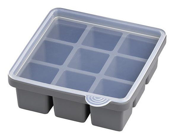 APS Eiswürfelbehälter mit Deckel 2er Set, Silikon spülmaschinengeeignet, 155x155x55 mm, transparent/grau