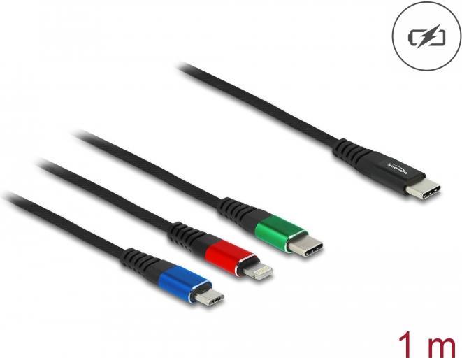 DELOCK 3 in 1 - Kabel nur zum Laden - USB-C männlich zu Micro-USB Typ B, Lightning, USB-C männlich (