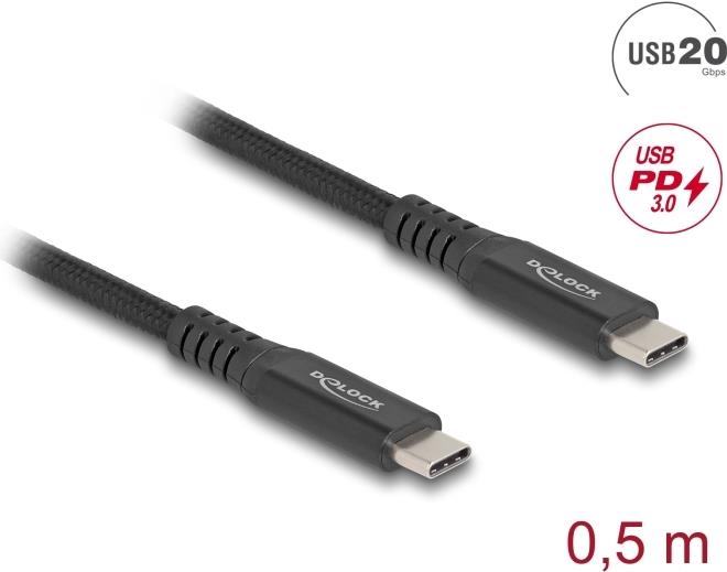 Delock USB 20 Gbps Kabel Type-C Stecker zu PD 3.0 100 W E-Marker 0.5 m schwarz (80023)