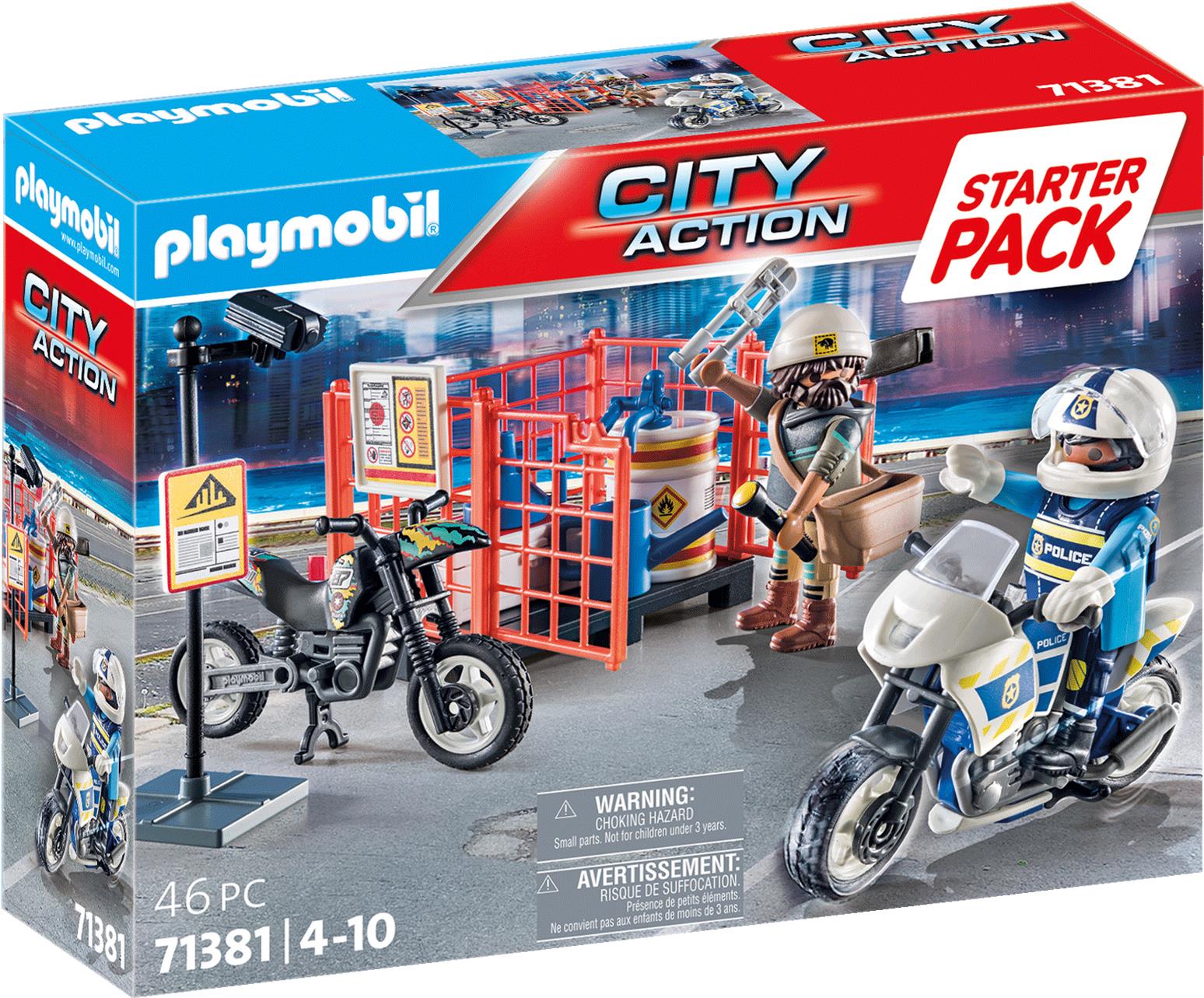 Playmobil City Action Starter Pack Polizei. Typ: Auto & Stadt, Empfohlenes Alter in Jahren (mind.): 4 Jahr(e), Empfohlenes Alter in Jahren (max.): 10 Jahr(e), Produktfarbe: Mehrfarbig (71381)