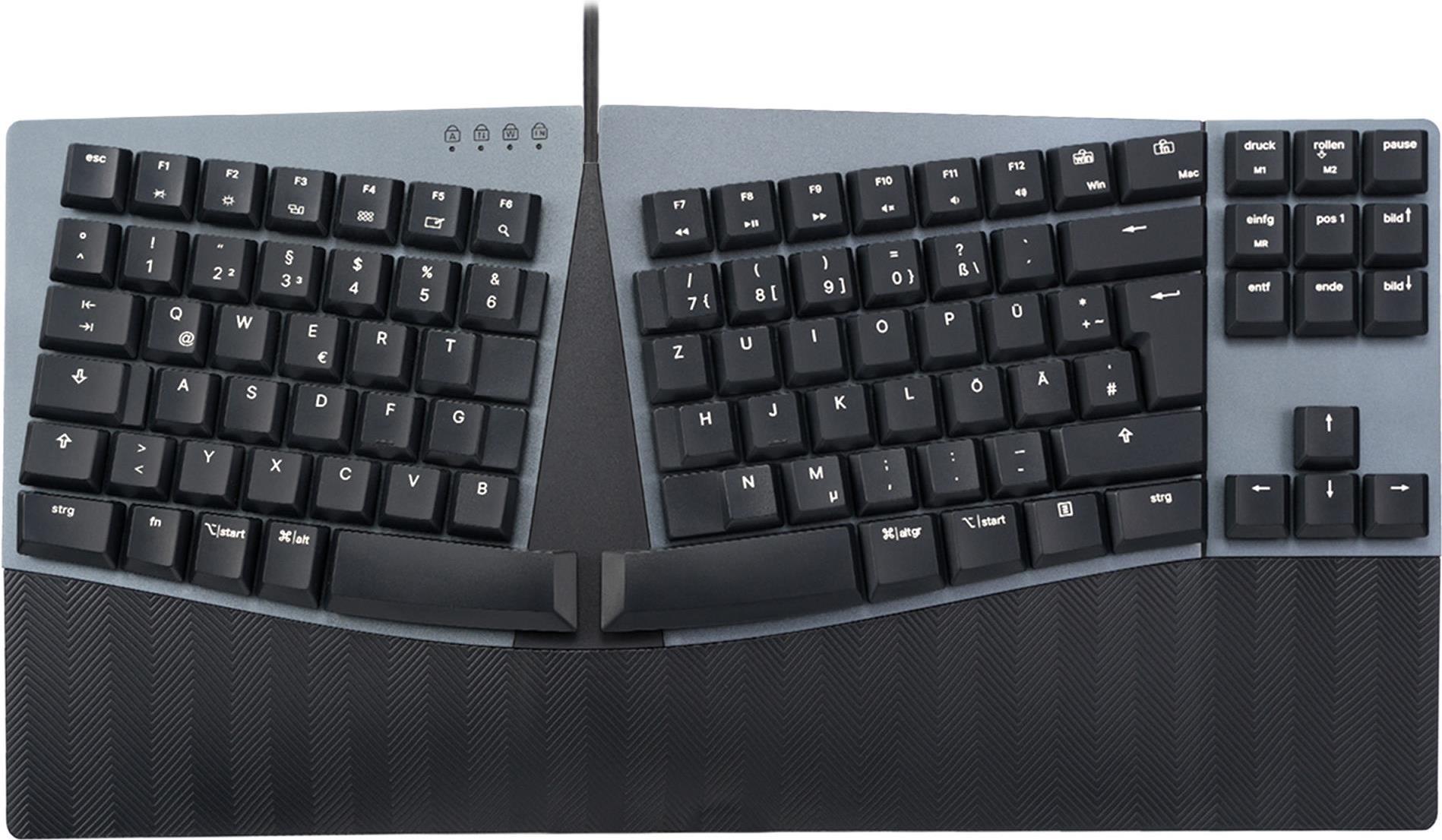 Perixx PERIBOARD-335 DE BL, Kabelgebundene ergonomische mechanische kompakte Tastatur - flache blaue Klickschalter (PERIBOARD-335 DE BL)