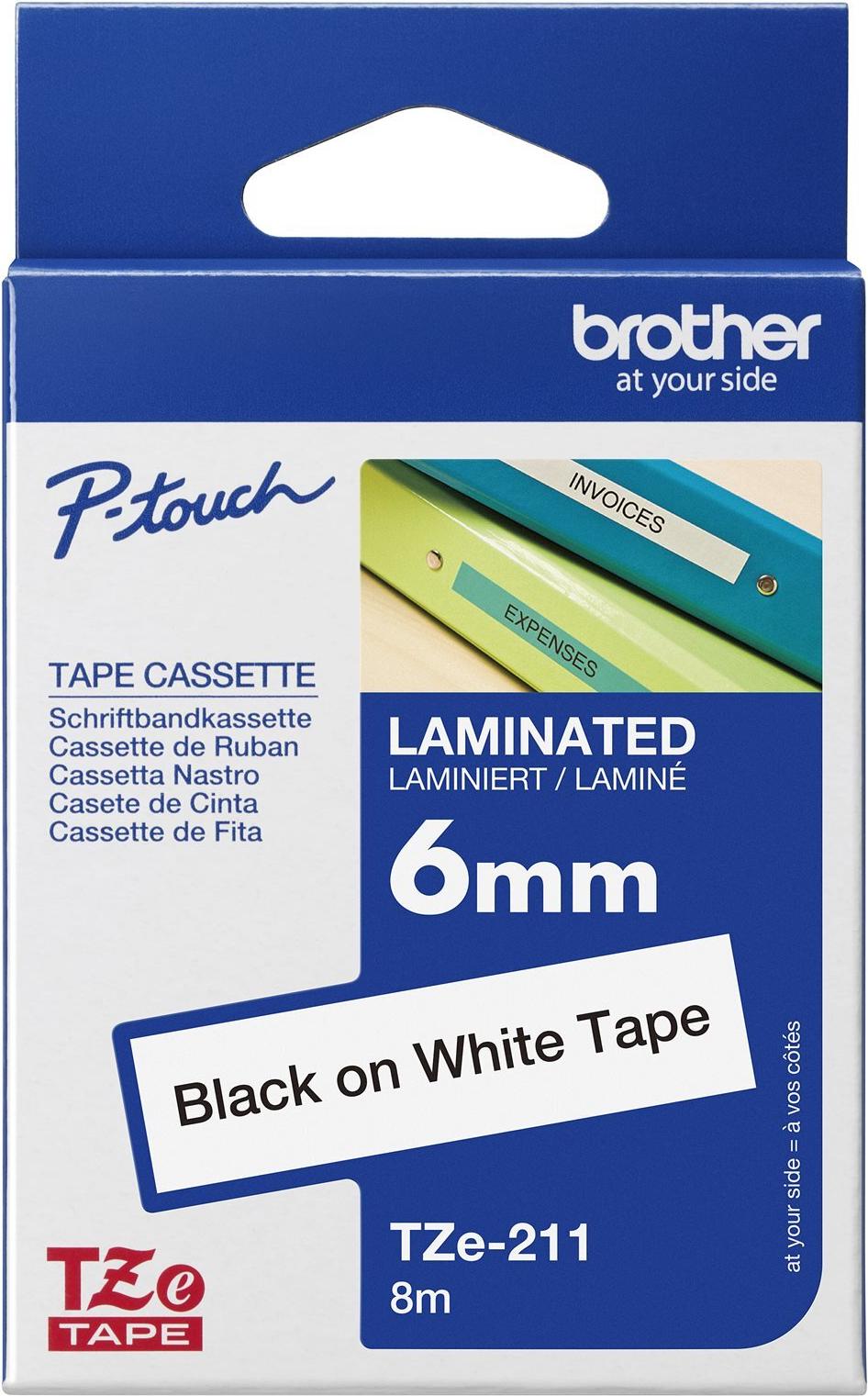 Brother TZe TZe-211 6 mm Schwarz auf Weiß