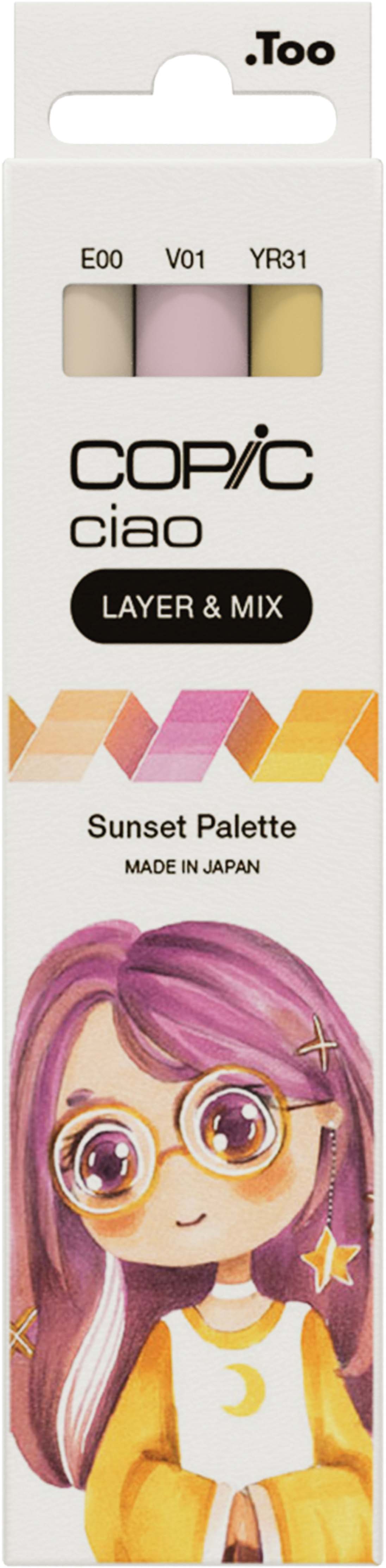 Copic Ciao LAYER &amp; MIX Sunset Palette Layoutmarker-Set, 1,0 + 6,0 mm, 3 St., Beige/Pink/Gelb