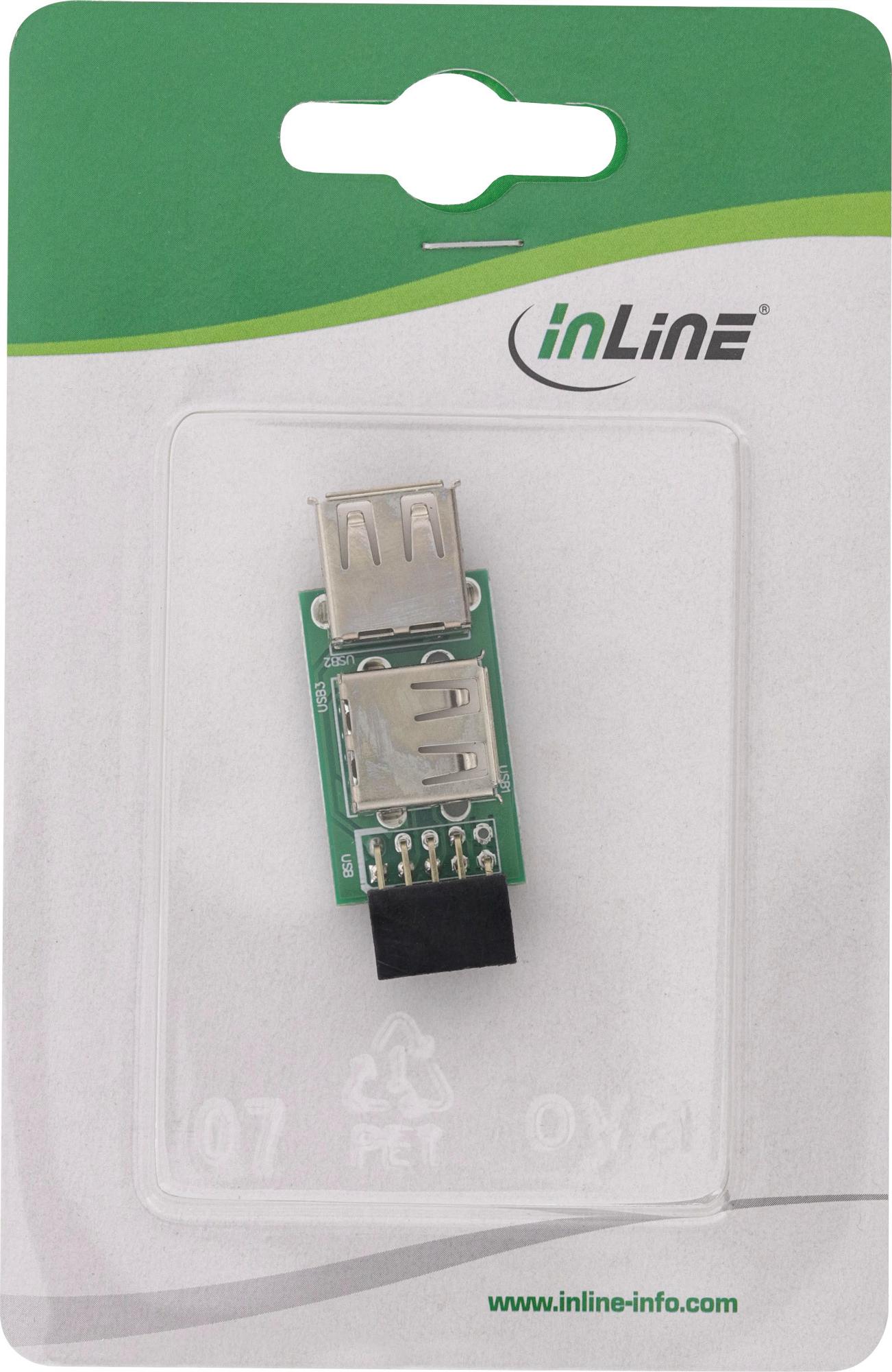 InLine USB 2.0 Adapter 2x USB-A Buchse auf 9-poligen USB-Header 0,13 m Grün