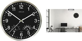UNiLUX Wanduhr WETTY, Durchmesser: 300 mm, schwarz mit Thermometer für Innenräume und Hygrometer, Gehäuse aus - 1 Stück (400140807)