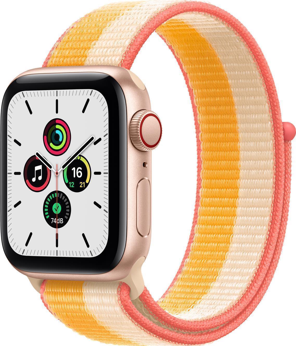 Apple Watch SE GPS + Cellular, 40mm Gold Aluminium Case with Maize/White Sport Loop (MKQY3FD/A)