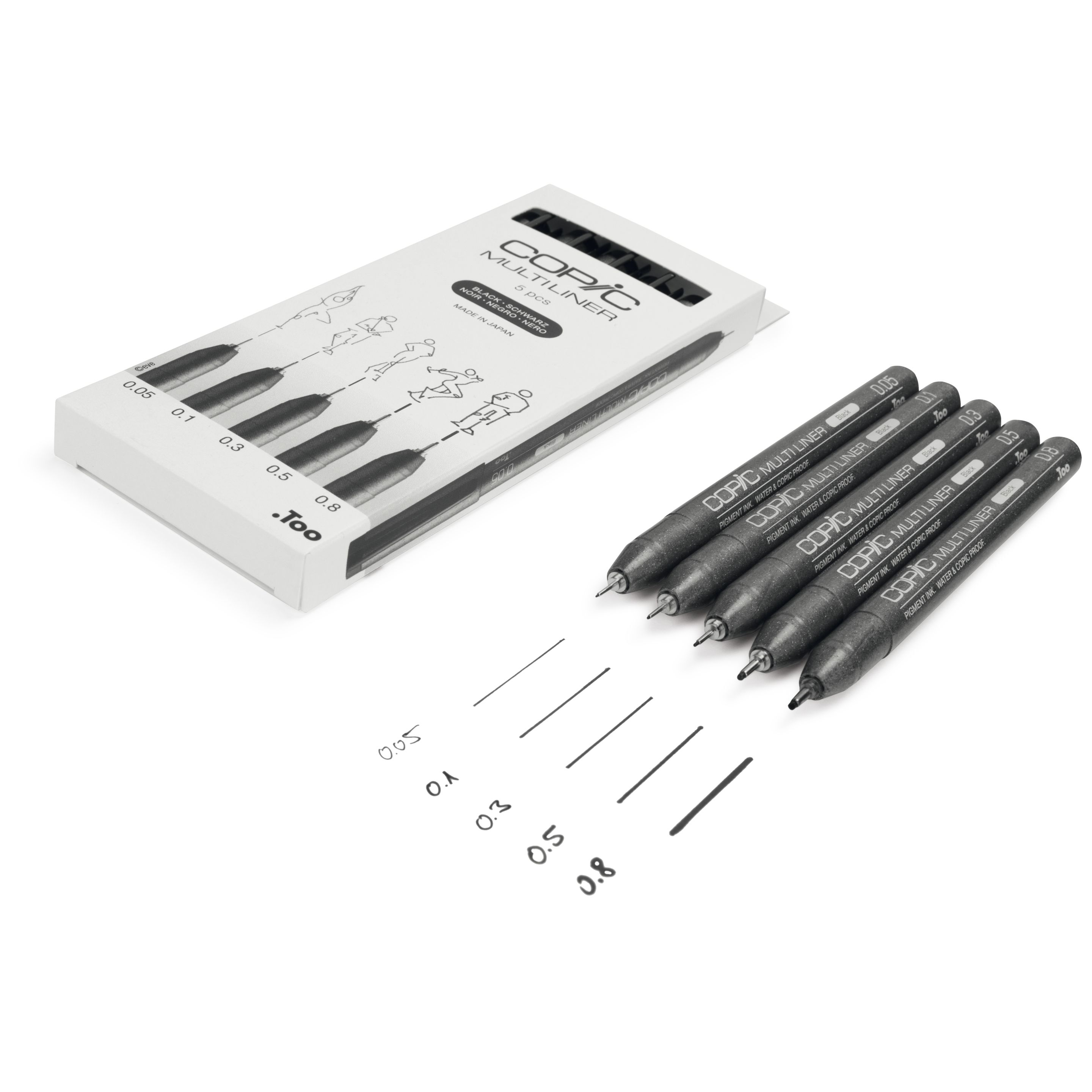 COPIC Multiliner Set Fineliner 0,05 + 0,1 + 0,3 + 0,5 + 0,8 mm Schwarz