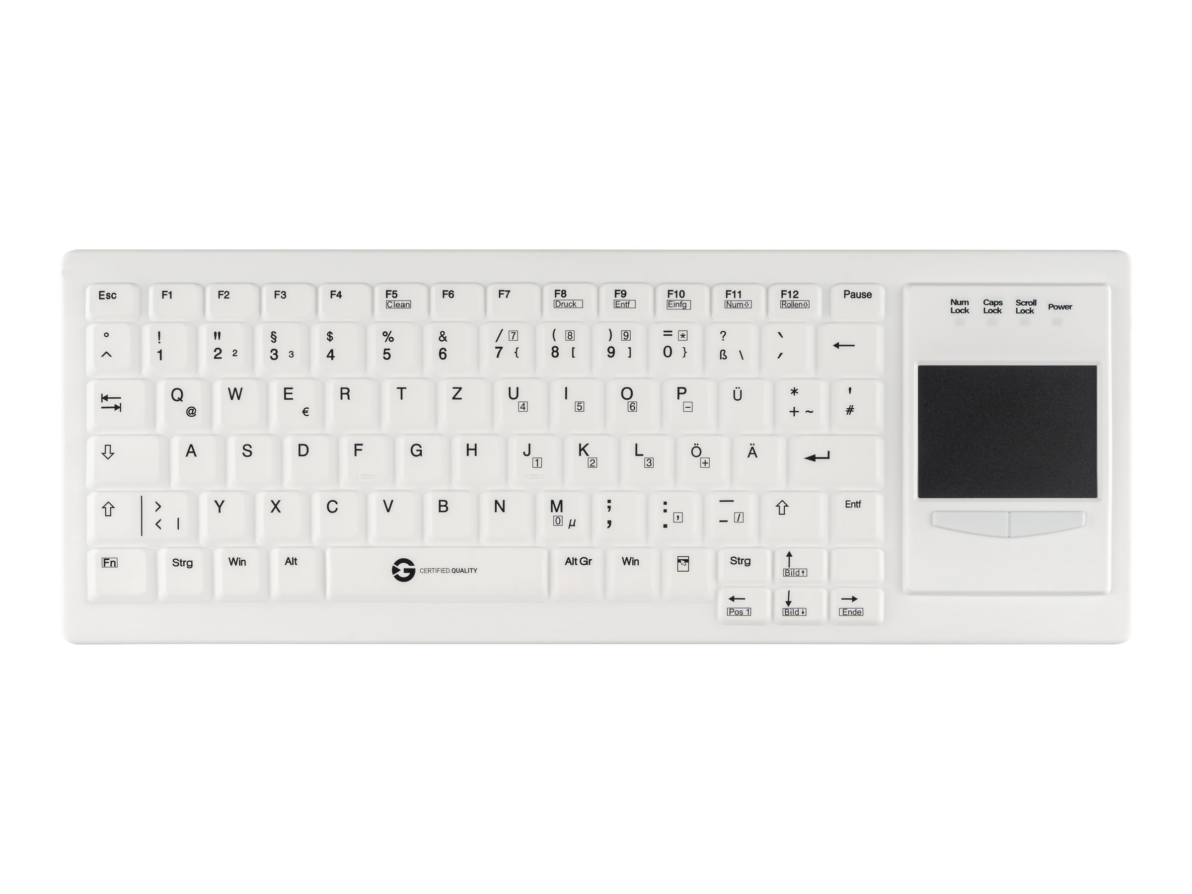 GETT Gerätetechnik CleanType Xtra Touch Protect WL Kabellose Tastatur mit Touchpad QWERTZ Weiß