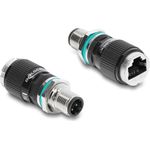 Delock M12 Adapter D-kodiert 4 Pin Stecker zu RJ45 Buchse zum Einbau rund gerade (90662)