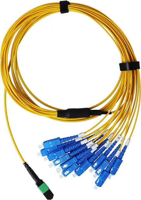 BlueOptics LWL Breakout Kabel, MPO/APC, 8xDuplex SC/UPC, Singlemode E9/125µm, G.657.A1, Markenfaser, 3.0mm LSZH gelb, 16 Kerne, inkl. Messprotokoll, MPO Stecker ohne Pins (SFP5542BUKB)